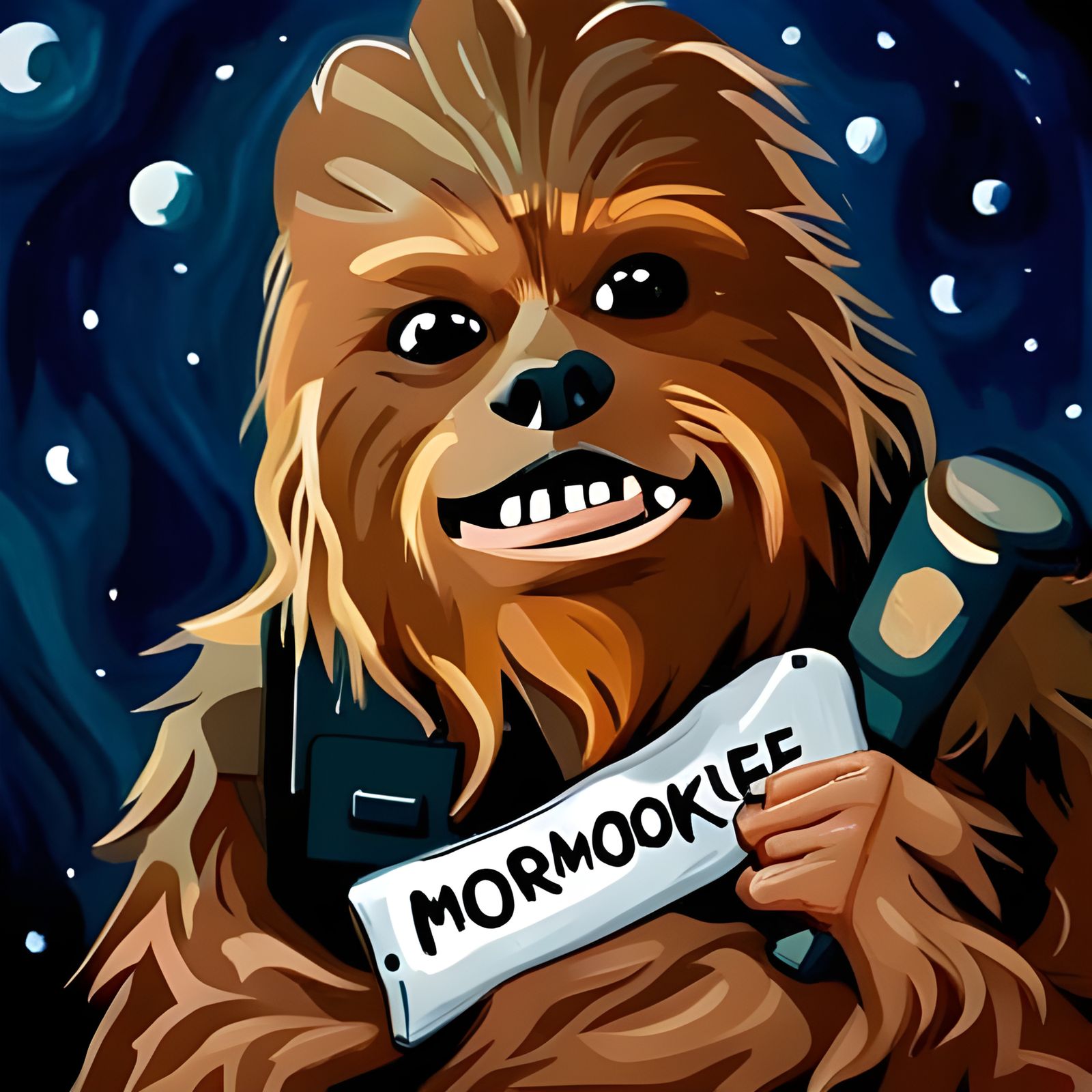 Chewbacca Holds a Sign: Oil Painting