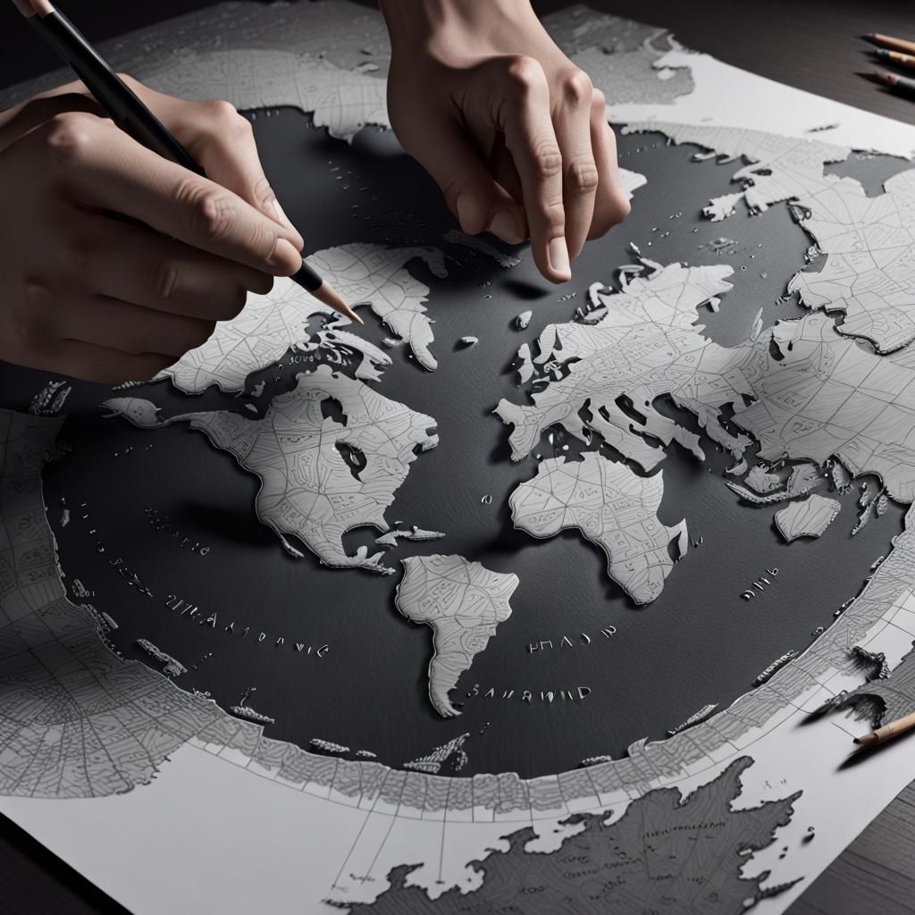 Detailed World Map Concept Art in 3D Illustration