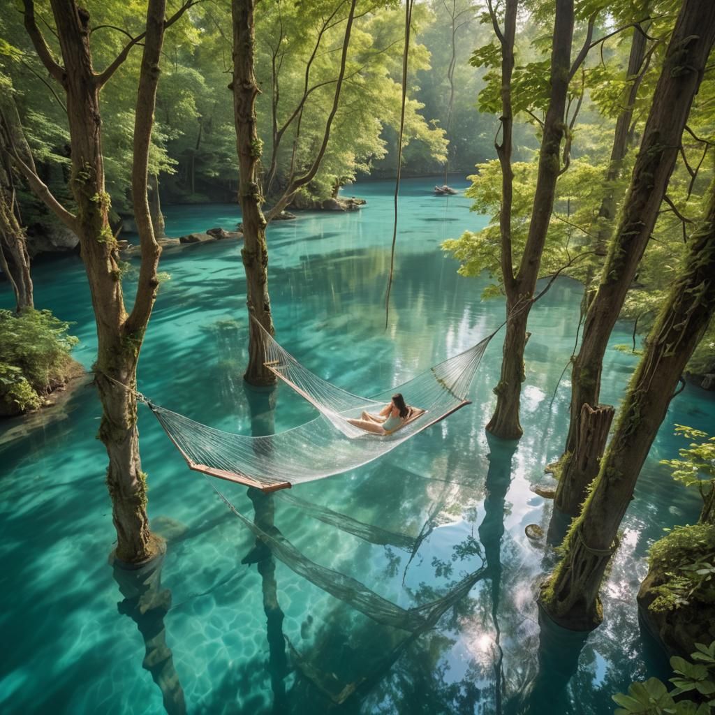 Surreal Water Hammock Suspended in Air
