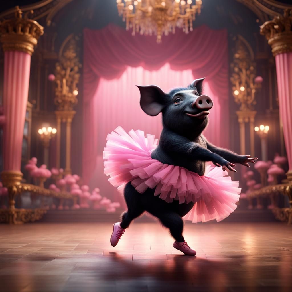 Pig Ballerina Dances Onstage: Fantasy Concept Art