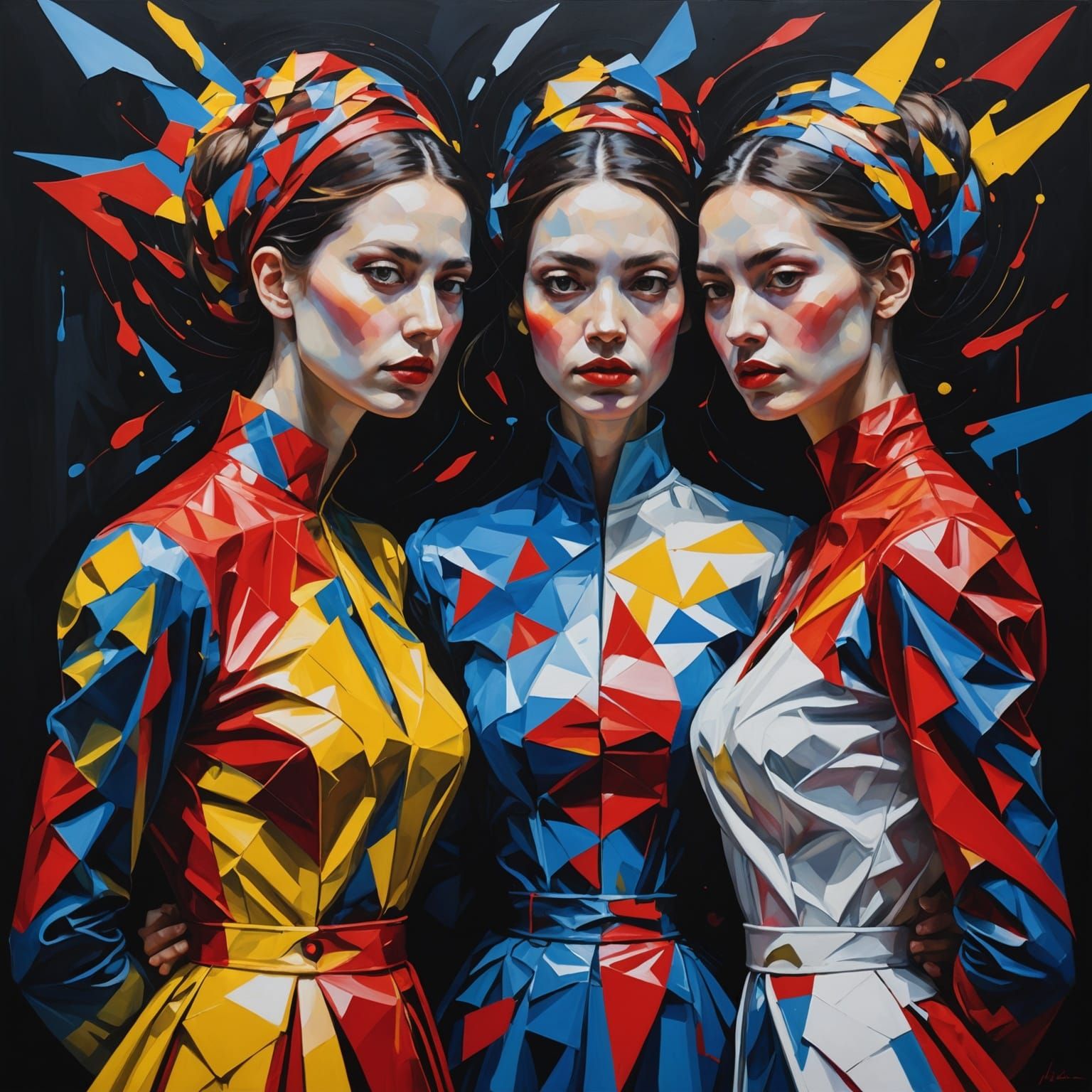 Colorful Trio: A Vibrant Fashion Illustration