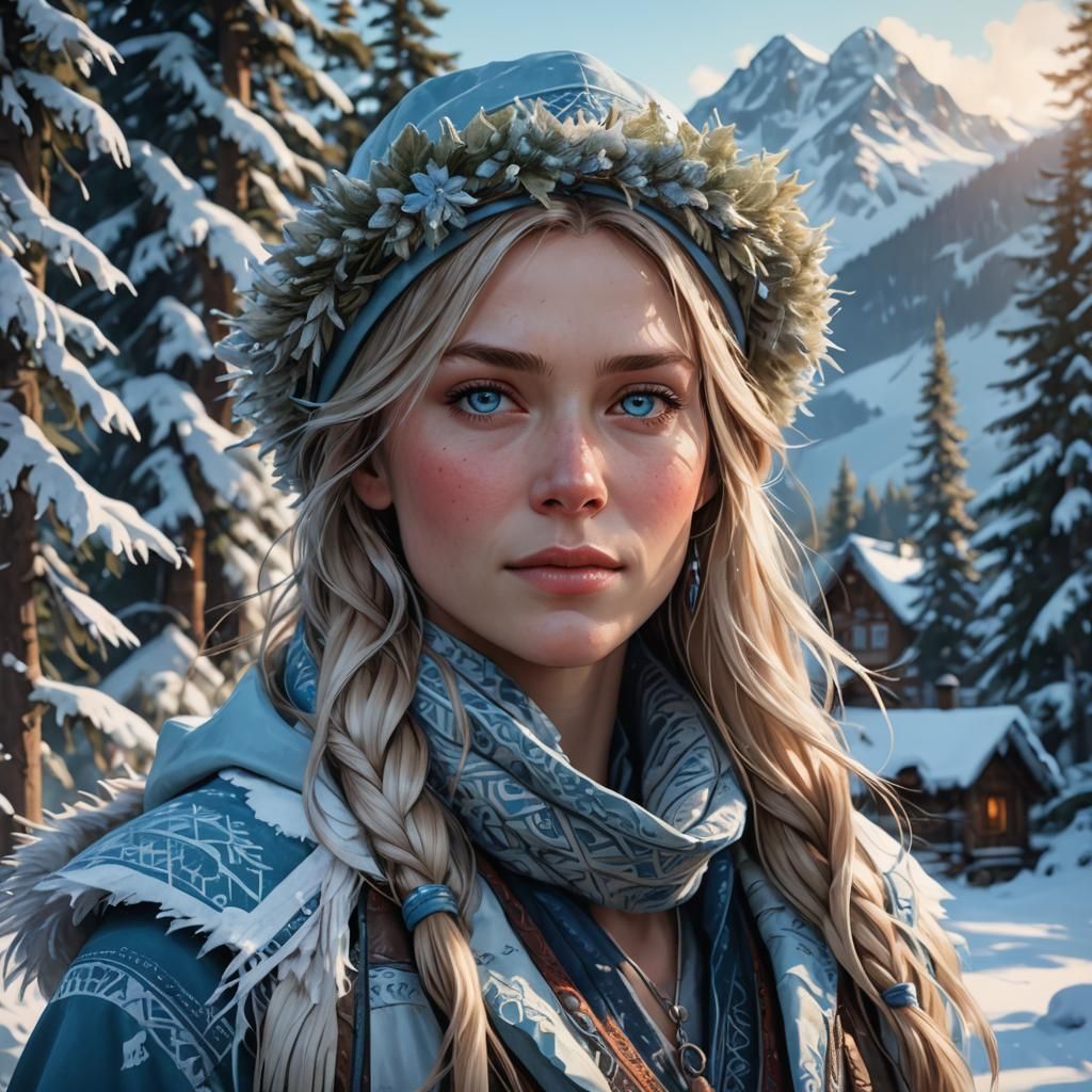 Norwegian Woman Portrait in Hyperdetailed Digital Art