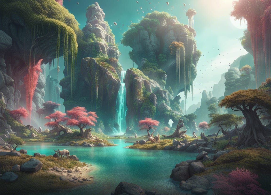 Magical alien planet landscape ✨🌳🪐🌸