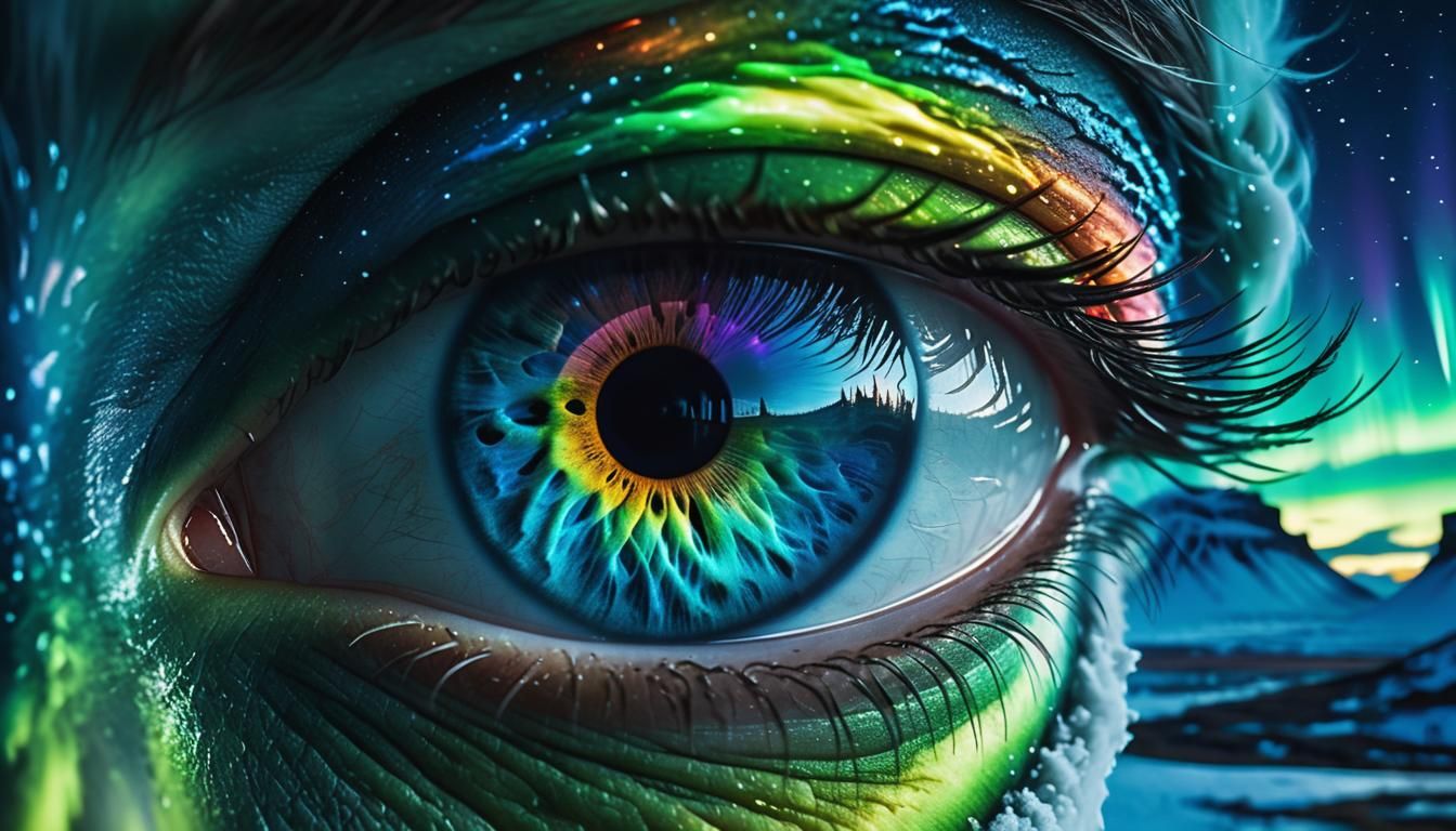 Giant Eye Reflecting Iceland's Aurora Borealis