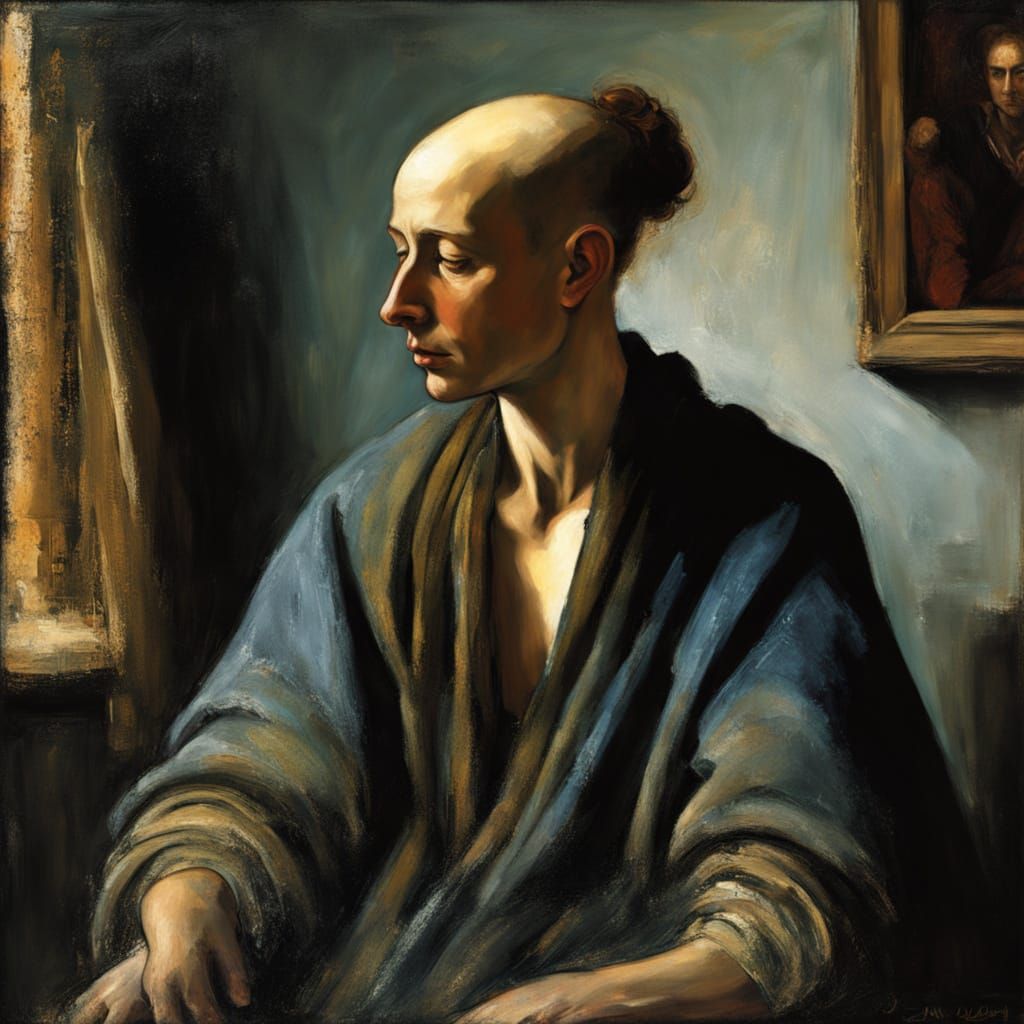 Melancholic Figure in Smoky Room Oil Painting