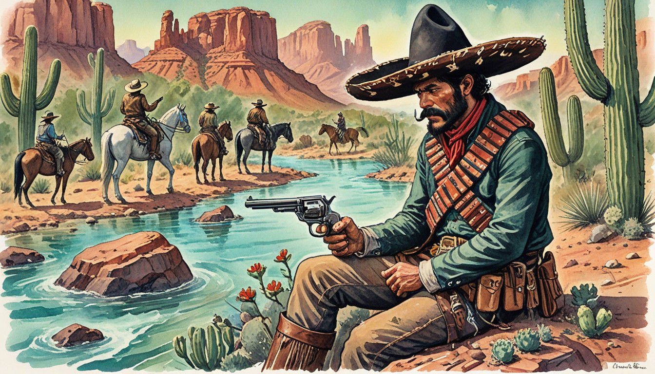 Western Frontier in Vibrant Comic Book Watercolor