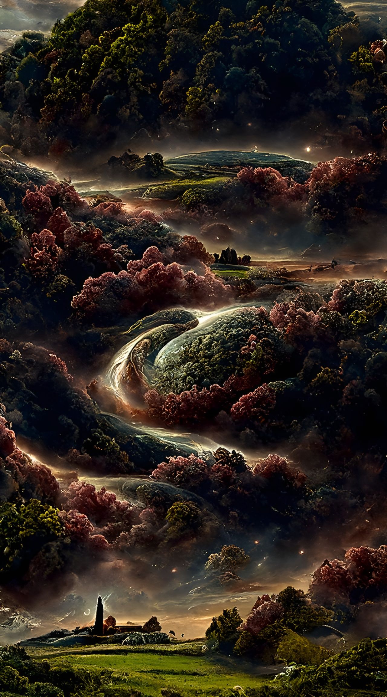 Cosmic Nebula Landscape in Art Nouveau Style