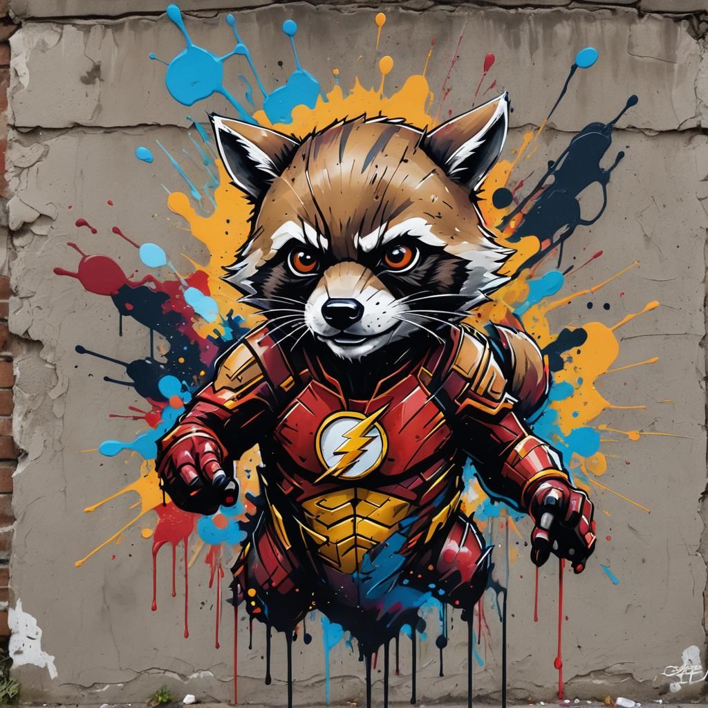 The Flash as Raccoon in Graffiti Street Art