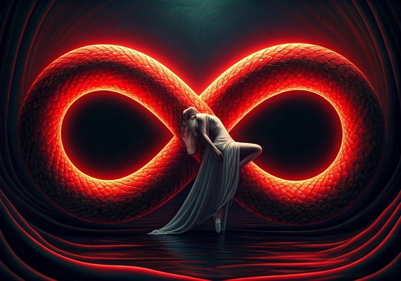 Surreal Goddess Entwined in Infinity Symbol
