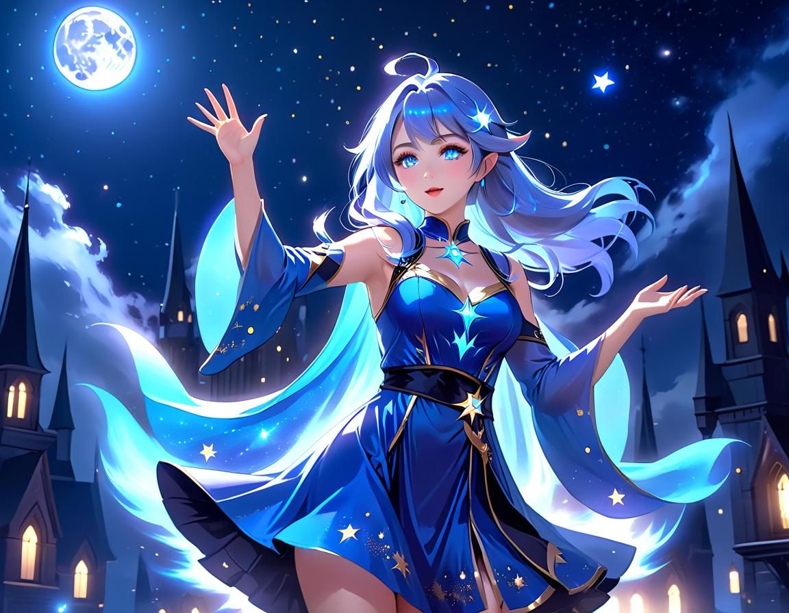 Fantasy Wizard Casting Spells Under Moonlight
