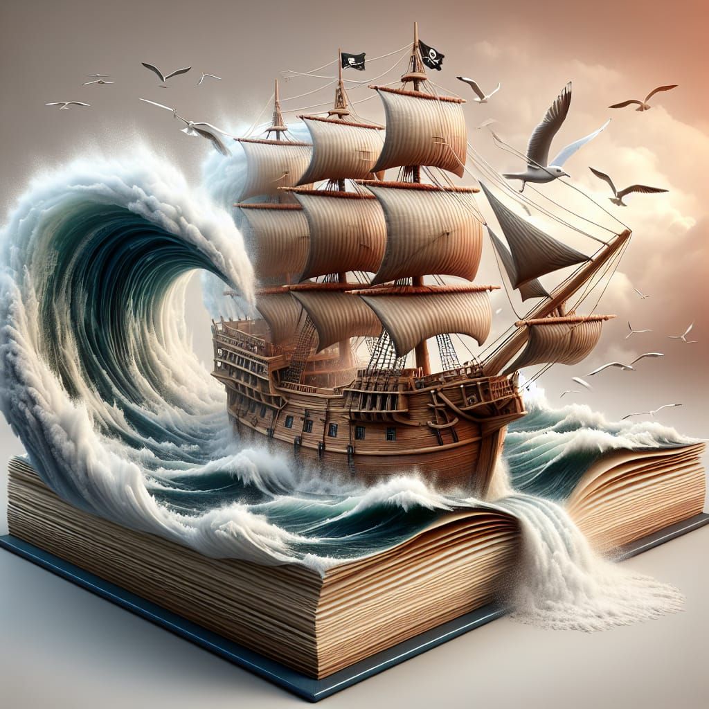 Pirate Ship Sails from Book in Vivid 3D Render