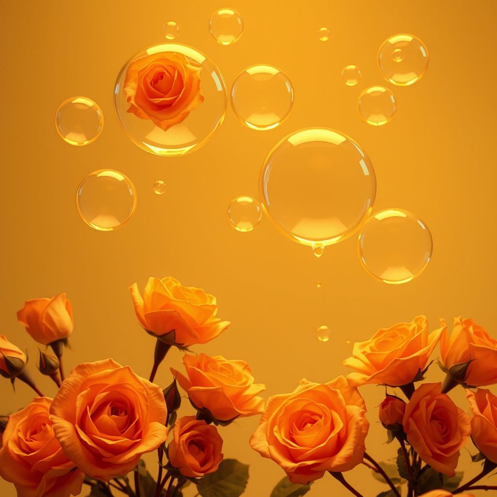 Apricot Roses Transforming into Soap Bubbles