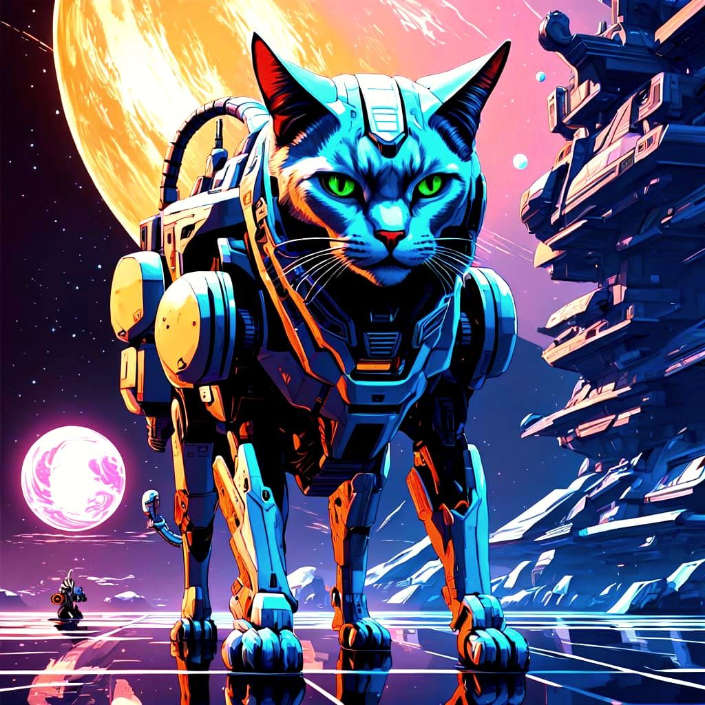 Floating Cat Contemplates Galaxy in Crystal Ball