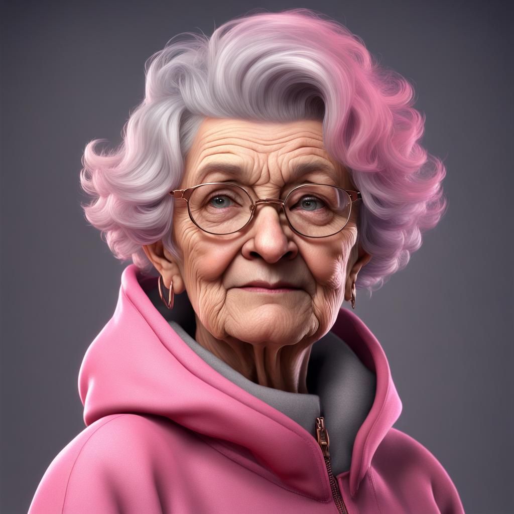 Cute Grandma in Pink Tracksuit: Digital Matte Painting