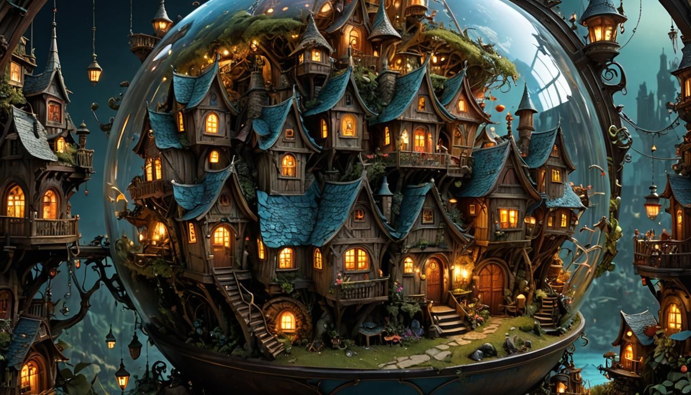 Enchanted Faerie Village Inside Glass Globe