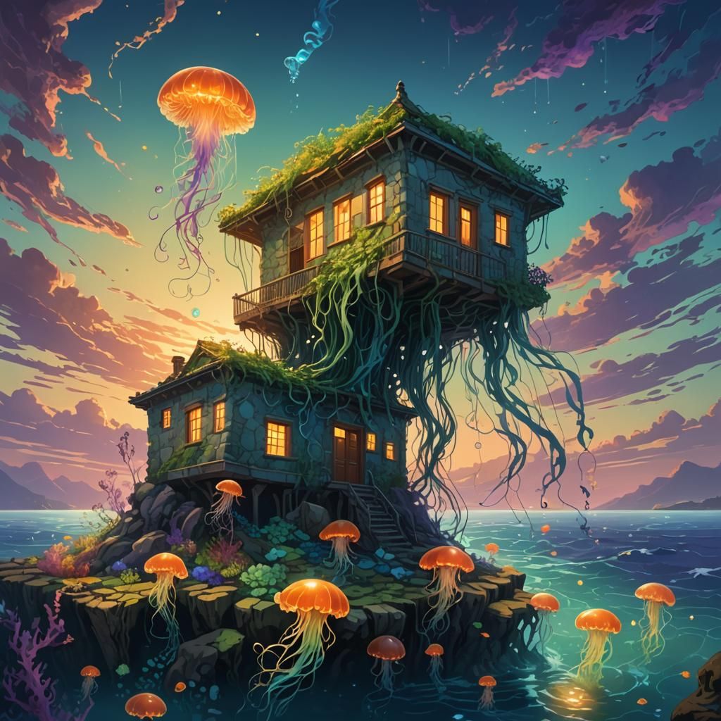 Mystical House Amidst Ocean Fantasy Concept Art