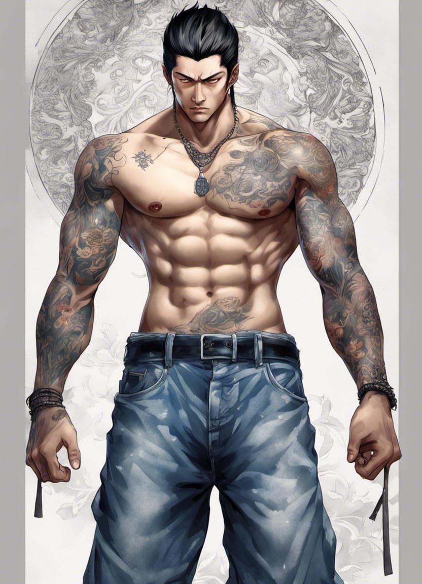 Anime Yakuza Man with Tattoos and Crystal Eyes