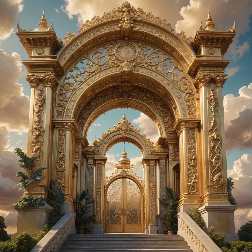 Magical Realist Gateway to Heaven in Gold