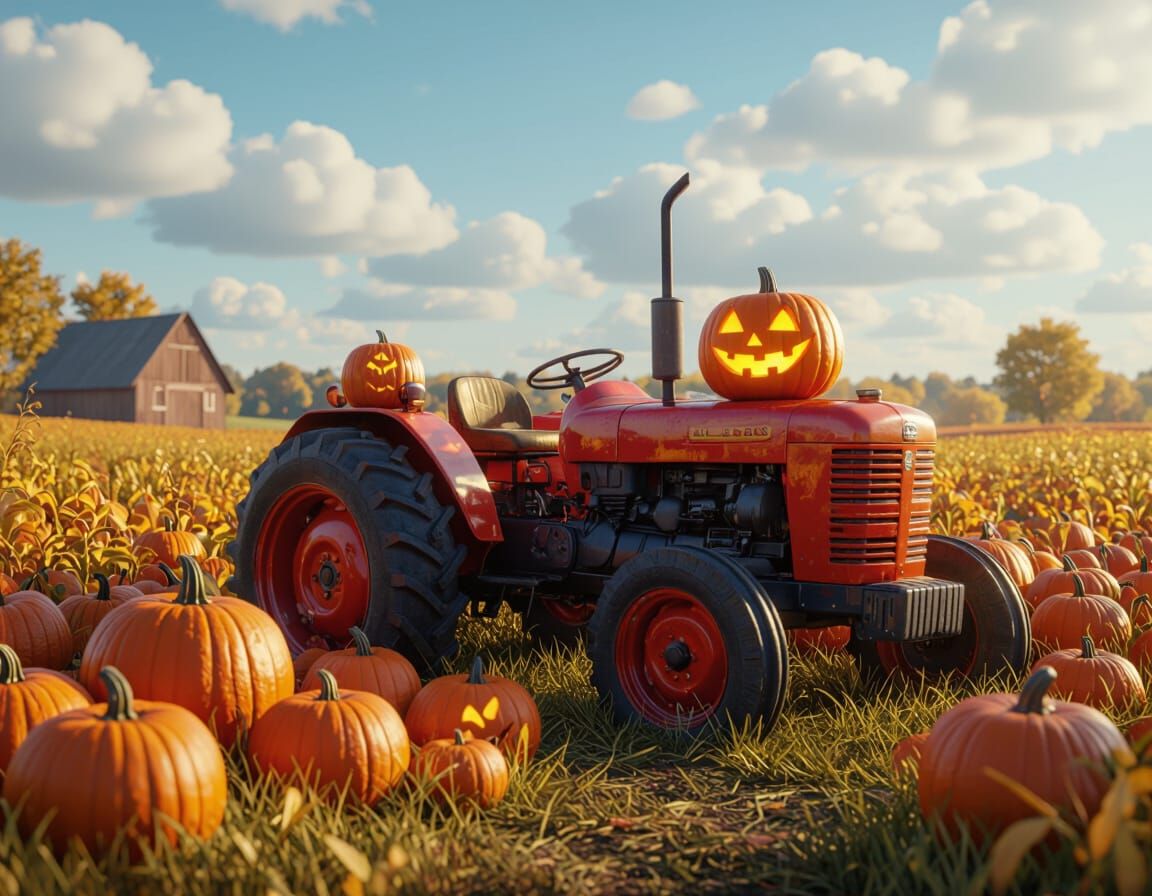 Vibrant Harvest Festival Scene with Jack-o'-lantern on Tract...