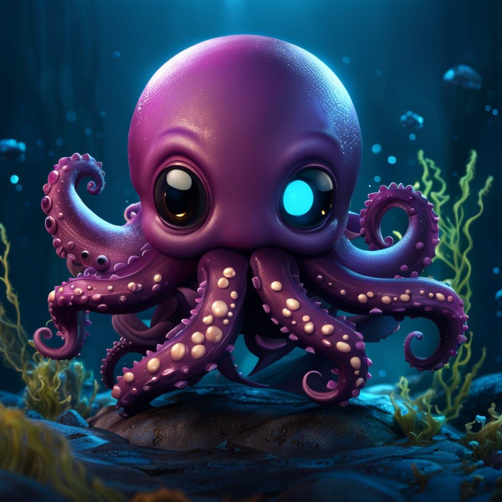 Cute Baby Kraken Chibi in Detailed Matte Painting