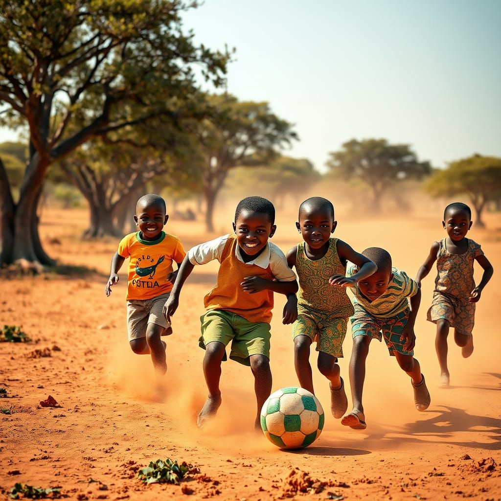 African Children Play Soccer: Hyper-realistic Photo