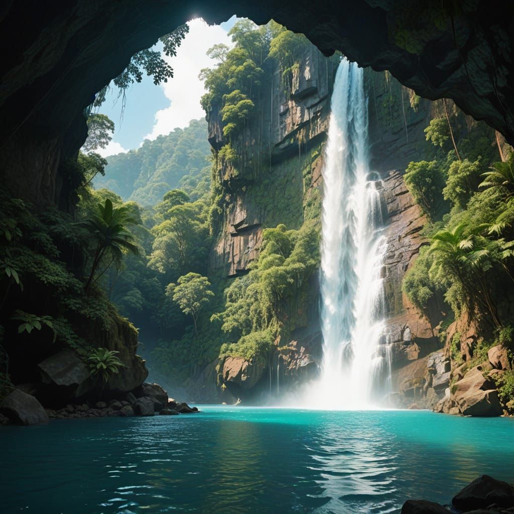 Tropical Waterfall in Jungle Majesty