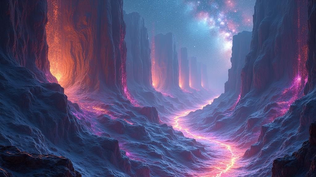 Iridescent Cosmic Canyons: An Ethereal Vision of Time