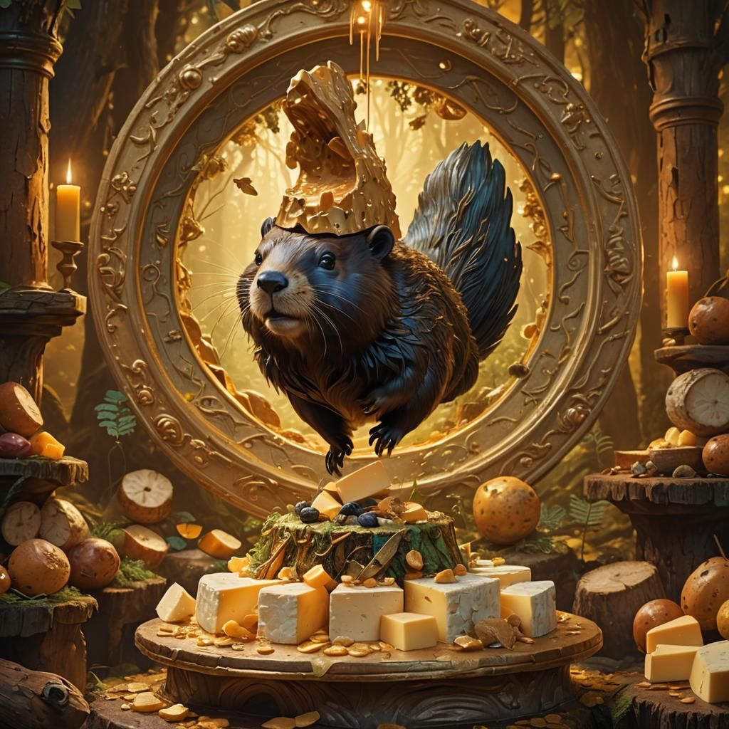 Whimsical Cheese Beaver in Dreamlike Forest