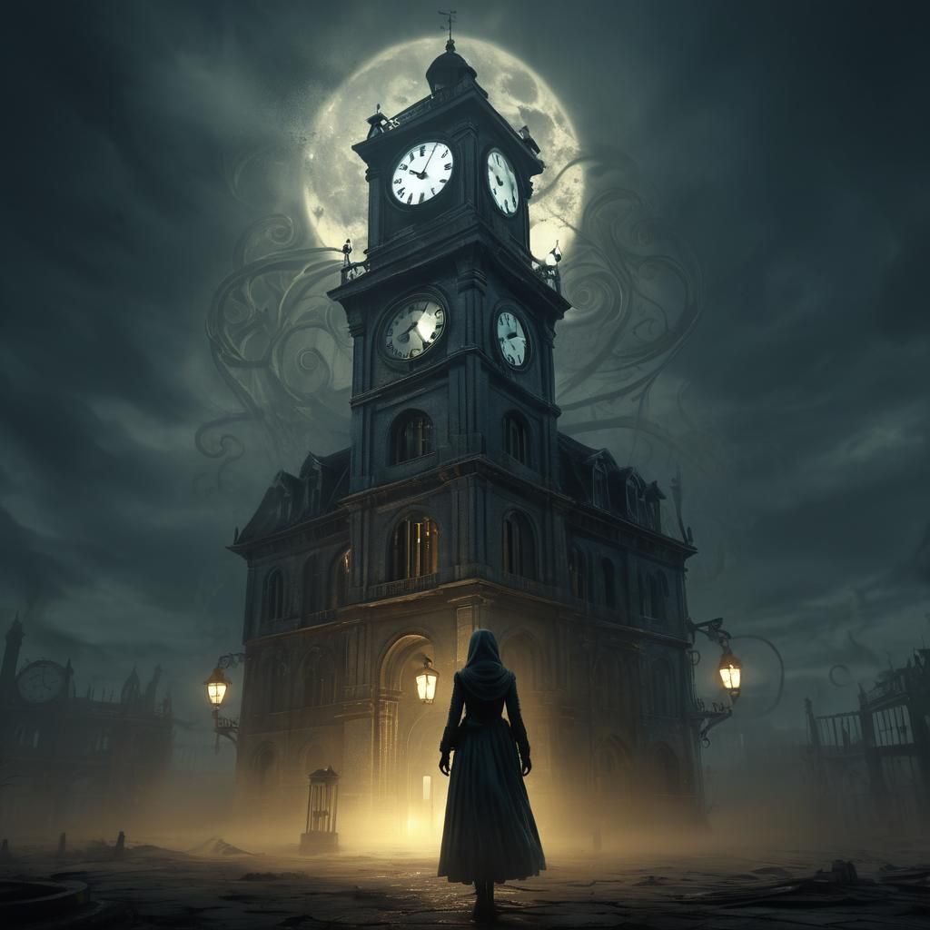 Eerie Ghost in Decayed Clocktower Digital Painting