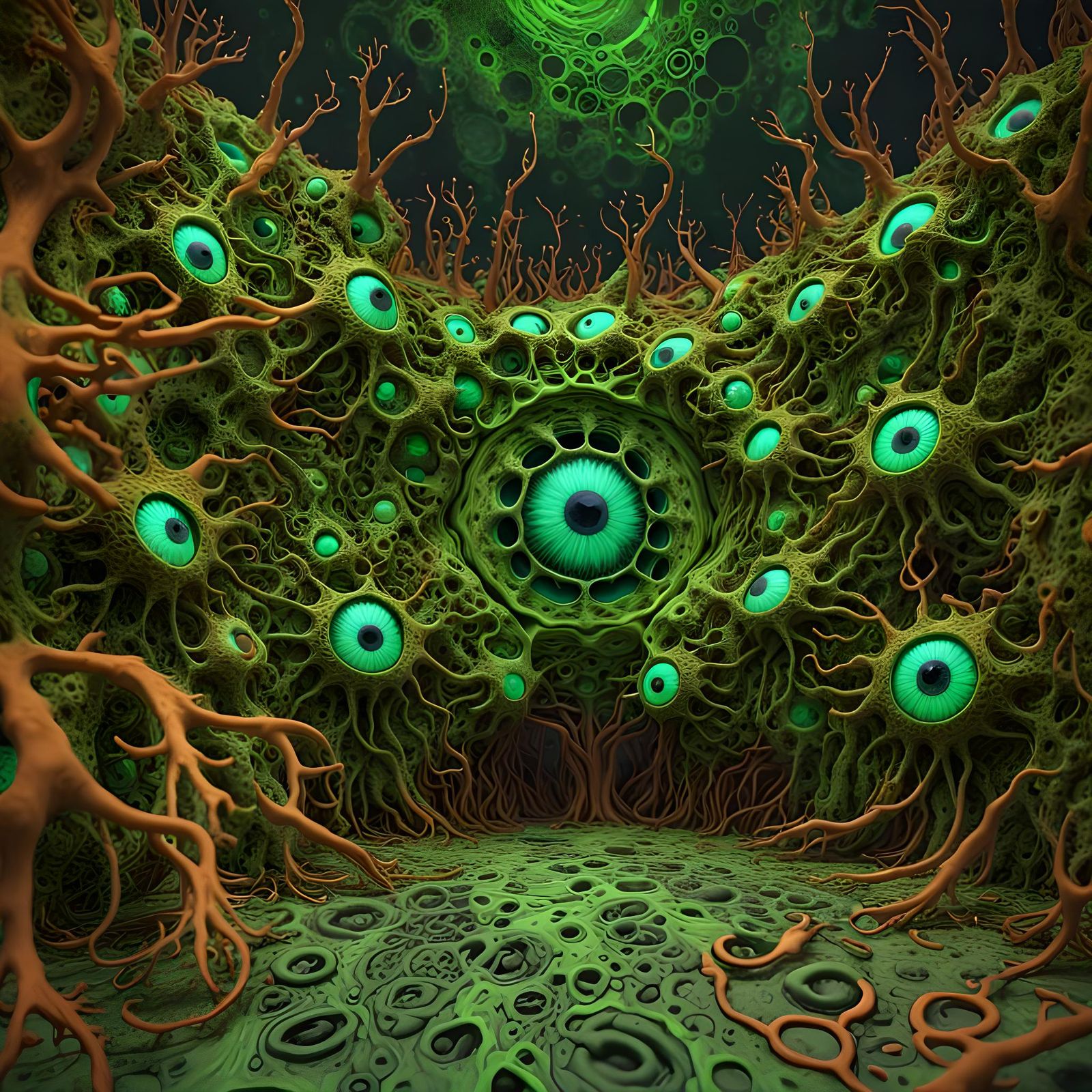 Surreal Wall of Eyes with Geometric Shapes in Abstract Style