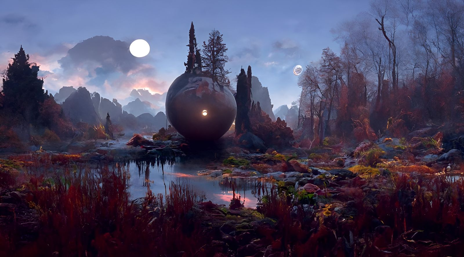 Alien Moonrise: Hyperdetailed Sci-Fi Fantasy Landscape