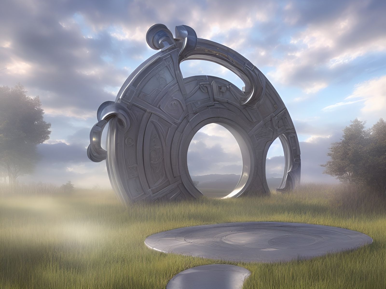 Metal Portal in Field Digital Painting