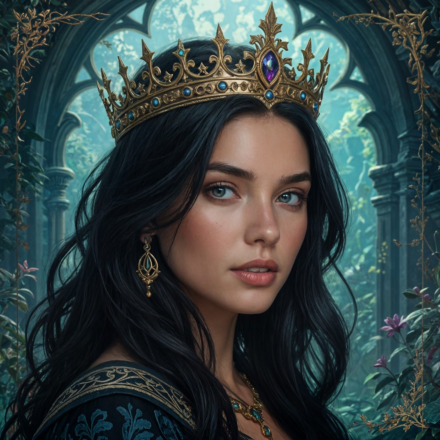 Mystical Queen in Detailed Matte Painting Style