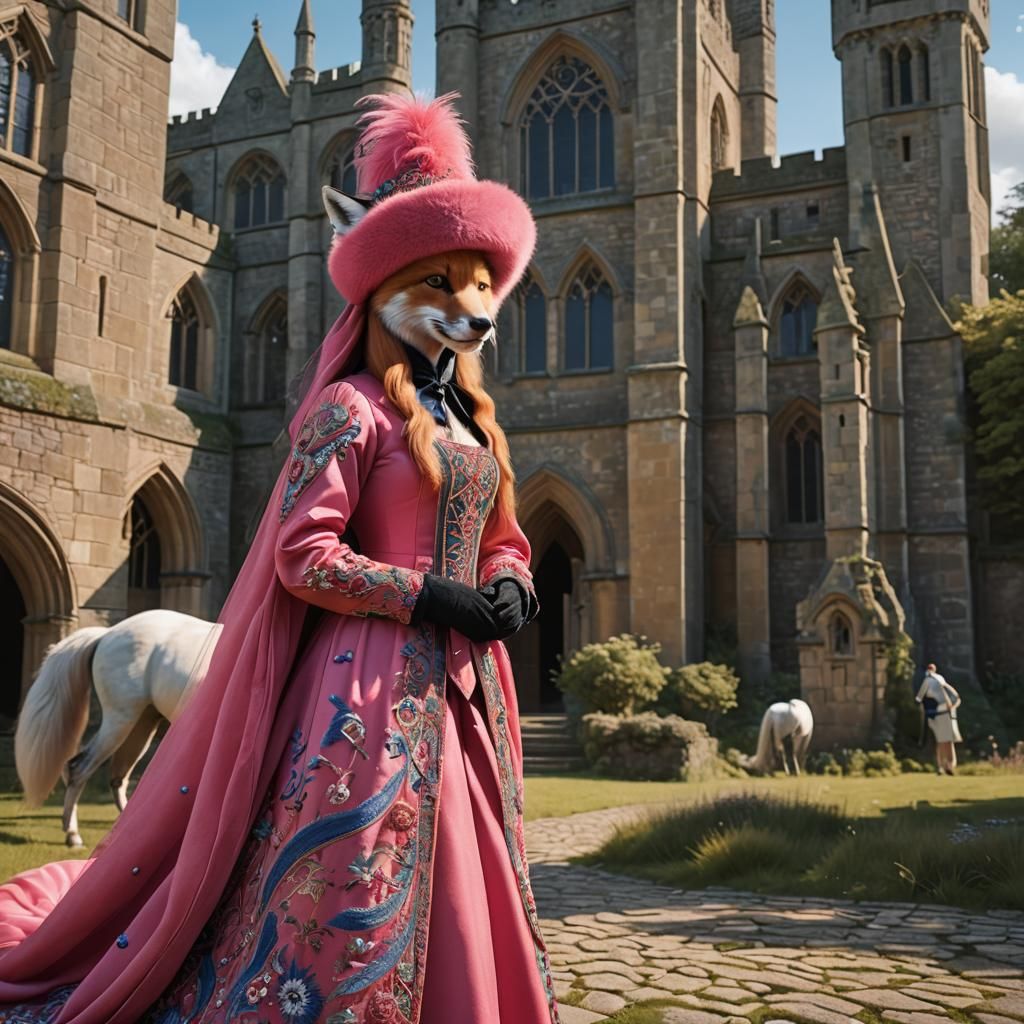 Fox in Gown with Horse at Abbey