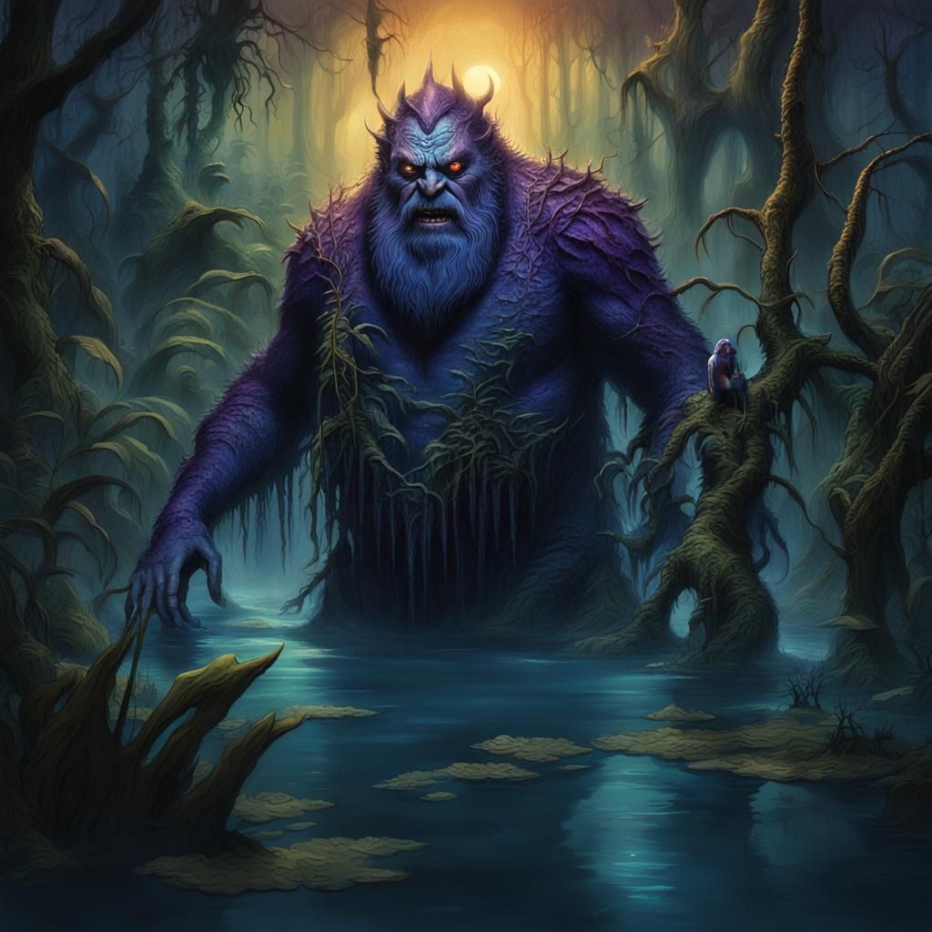 Swamp Monster Emerges from Jungle in Ethereal Light