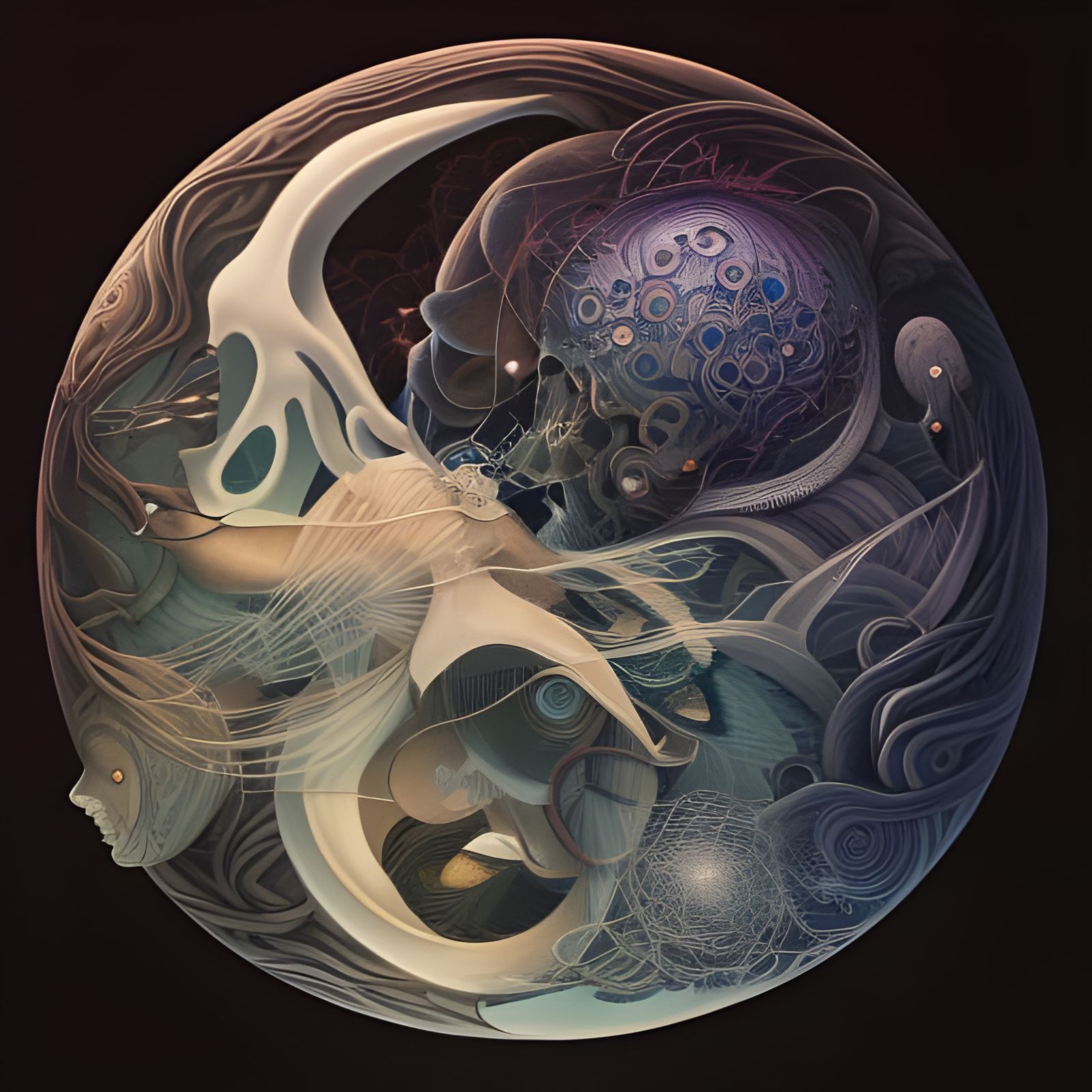 Glowing Yin Yang in Layered Collage Style