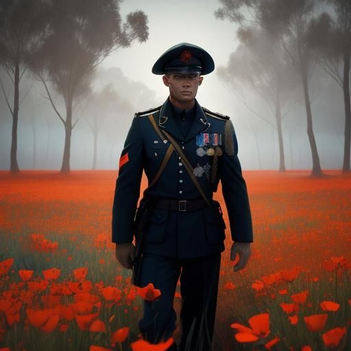 Solemn Soldier in Mystical Remembrance Landscape