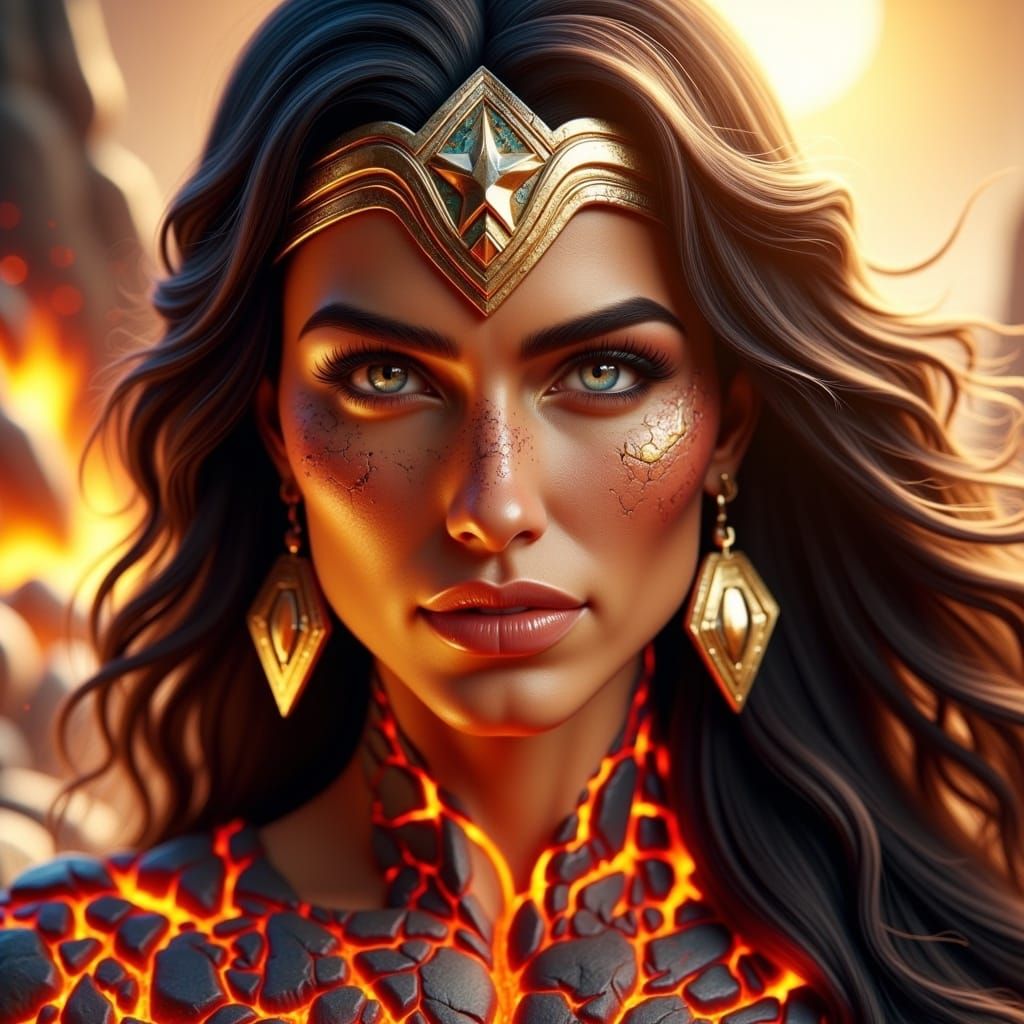 Wonder Woman Made of Magma Preparing for Battle