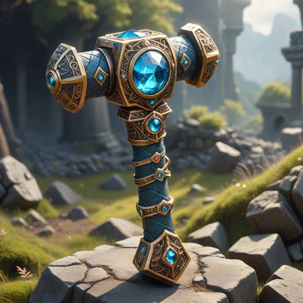 Intricate Dwarven War Hammer with Gems
