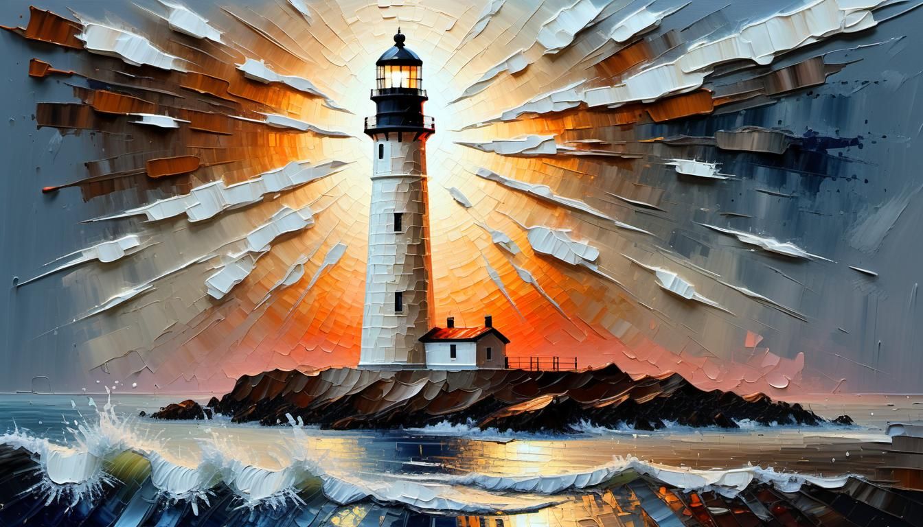 Impasto Lighthouse at Fluorescent Sunset