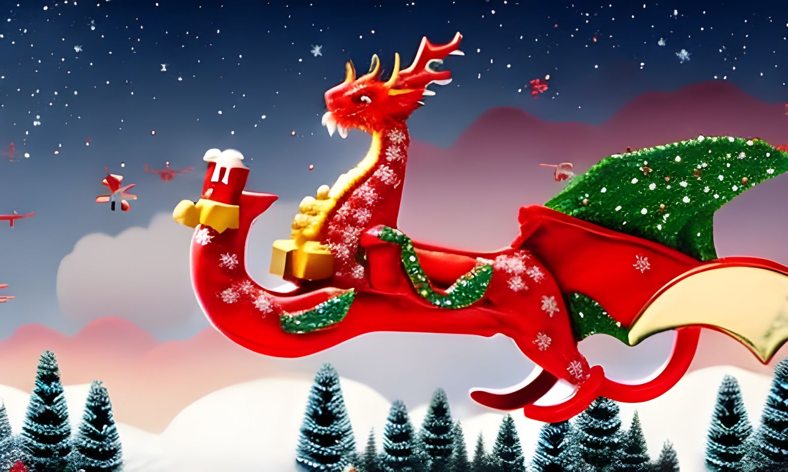 Red Dragon Pulling Santa's Sleigh