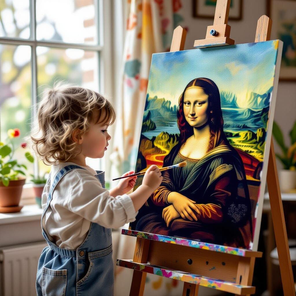 Child Reimagines Mona Lisa with Impressionist Flair