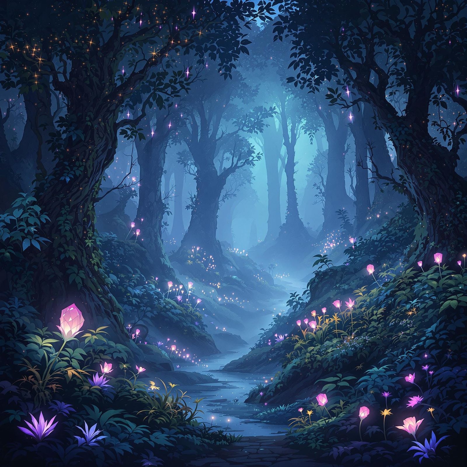 Ethereal Forest Landscape in Dreamy Digital Art Style