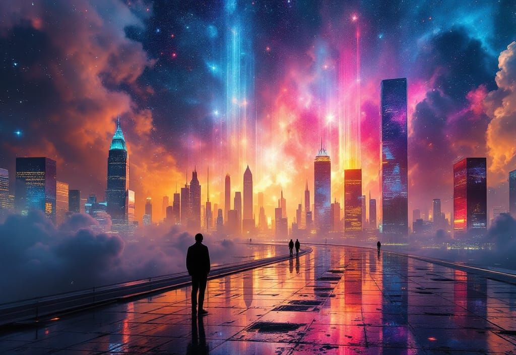 Futuristic City in Galaxy Glass