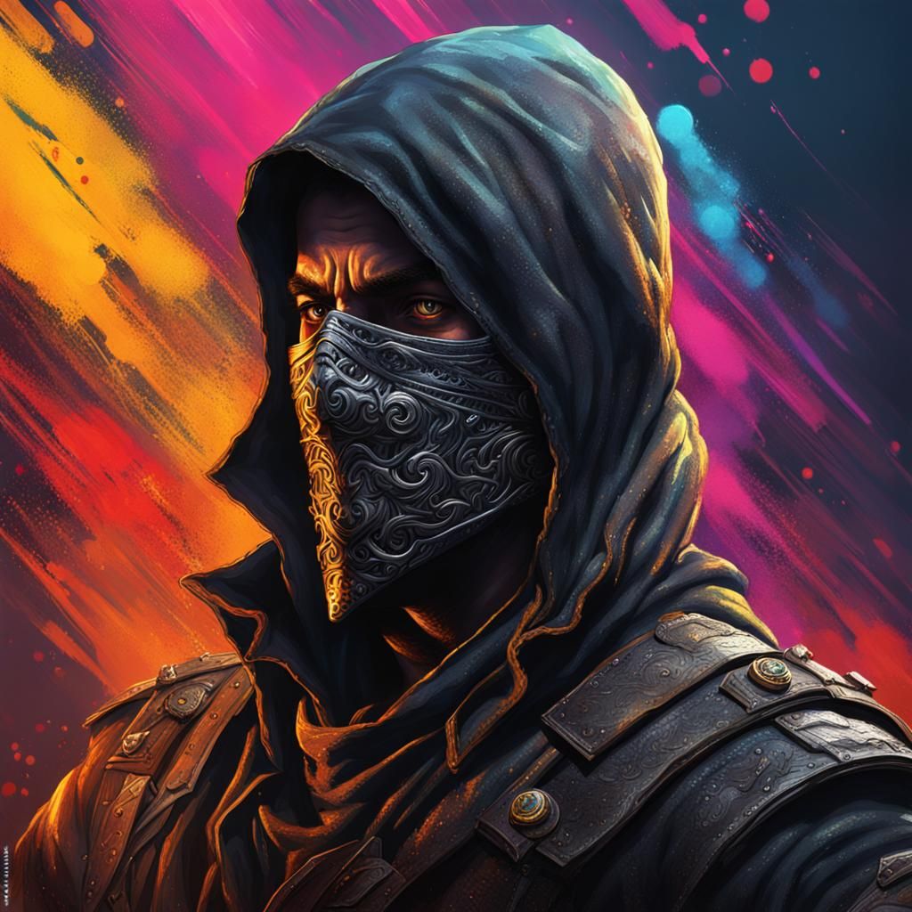 Detailed Dark Fantasy Bandit in Splash Art Style