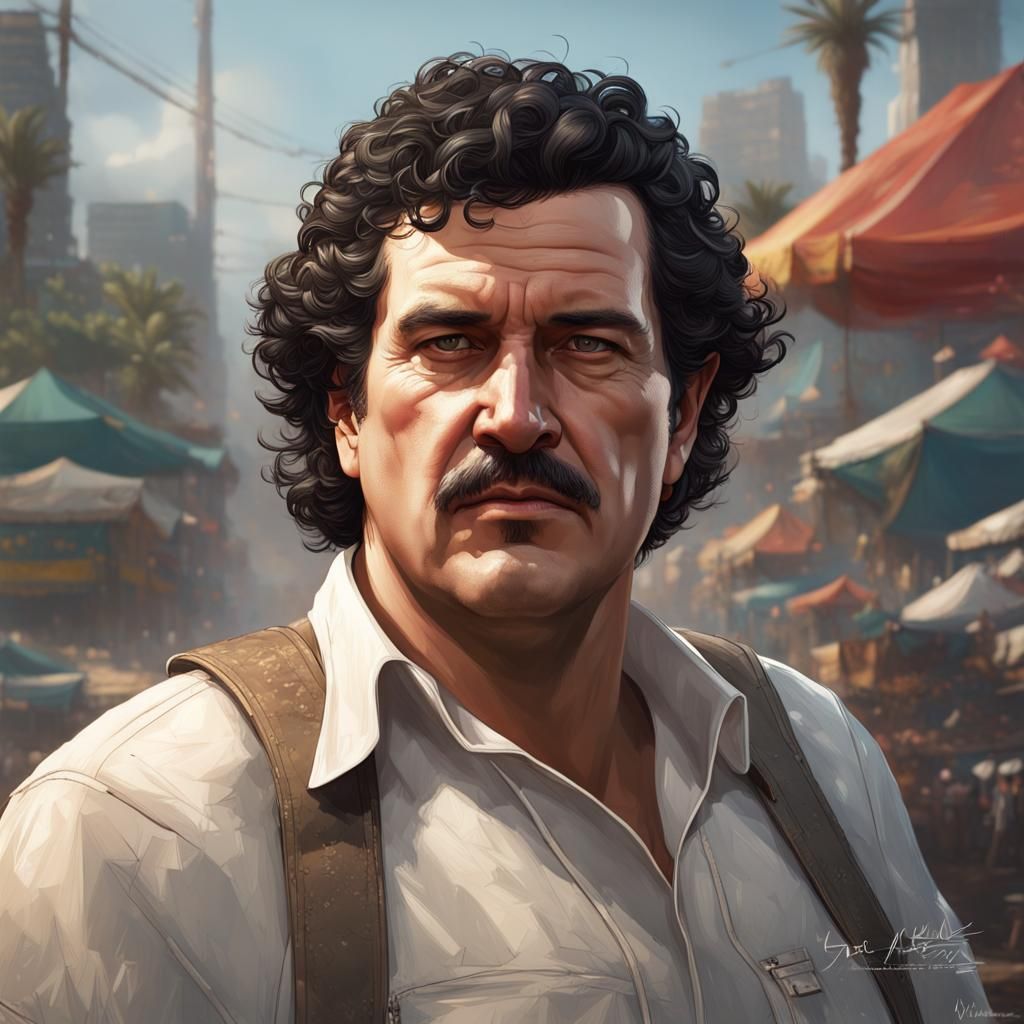 Realistic Portrait of Pablo Escobar Enjoying Life