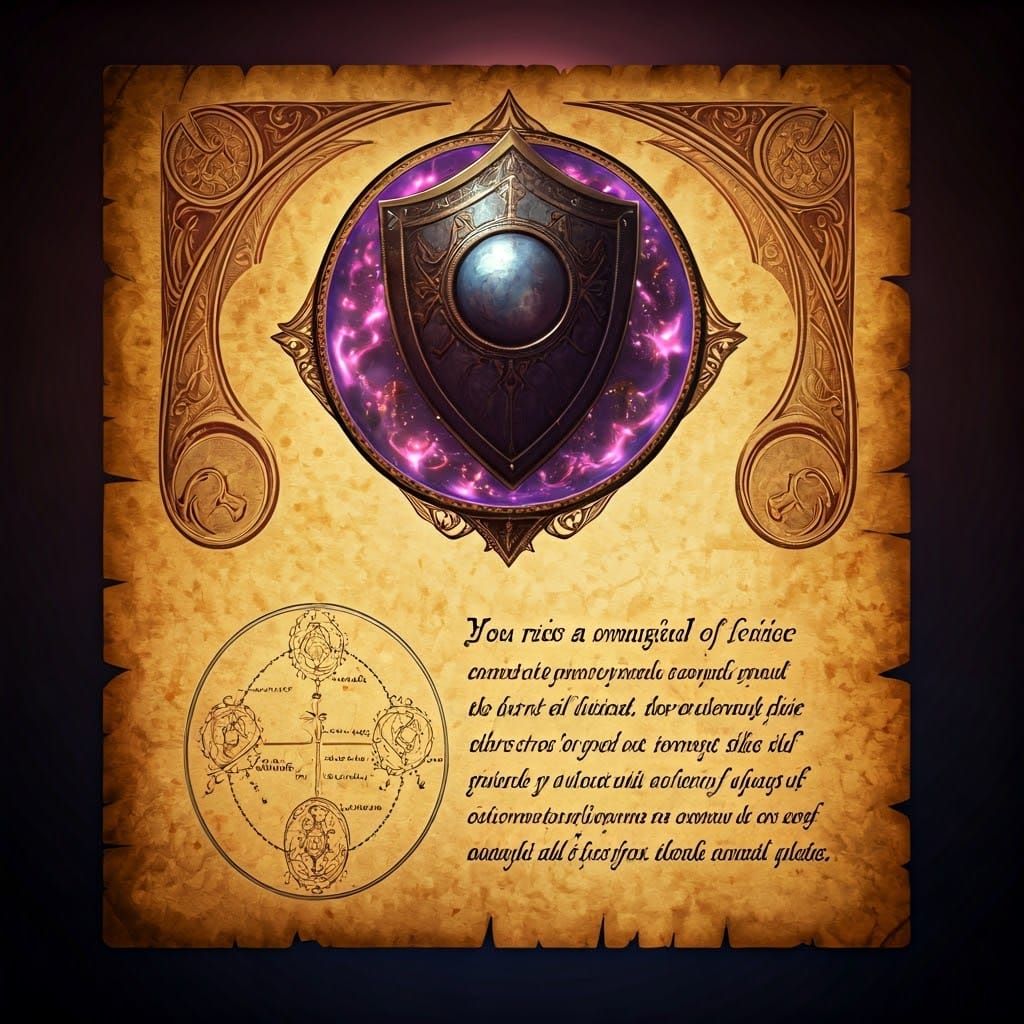 Magical Shield Spell Page in Art Nouveau Style