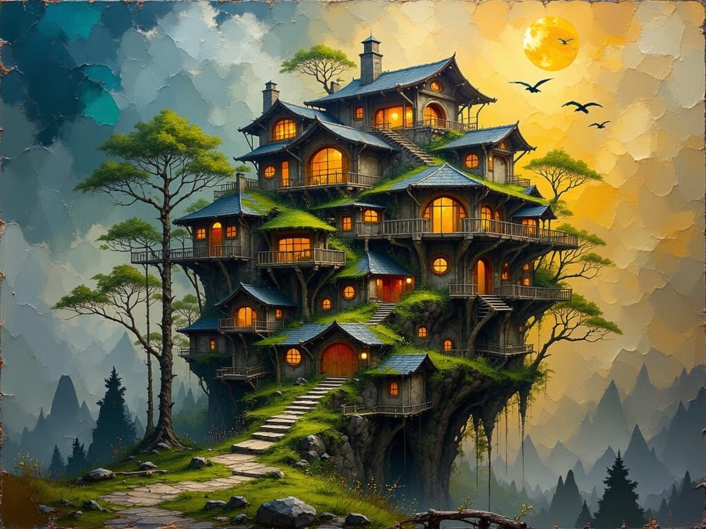 Epic Neo-Impressionist Hobbit Home Digital Painting