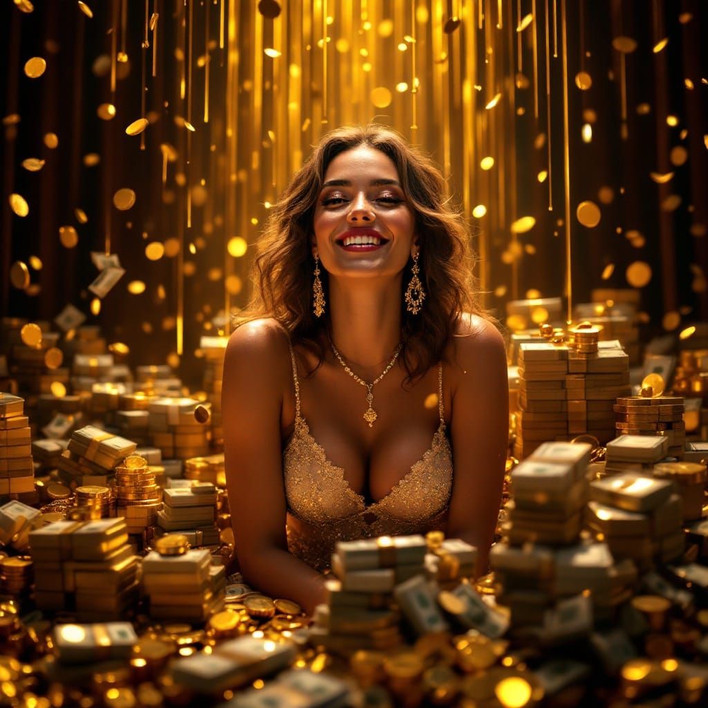 Wealthy Woman Radiates Prosperity in Opulent Setting