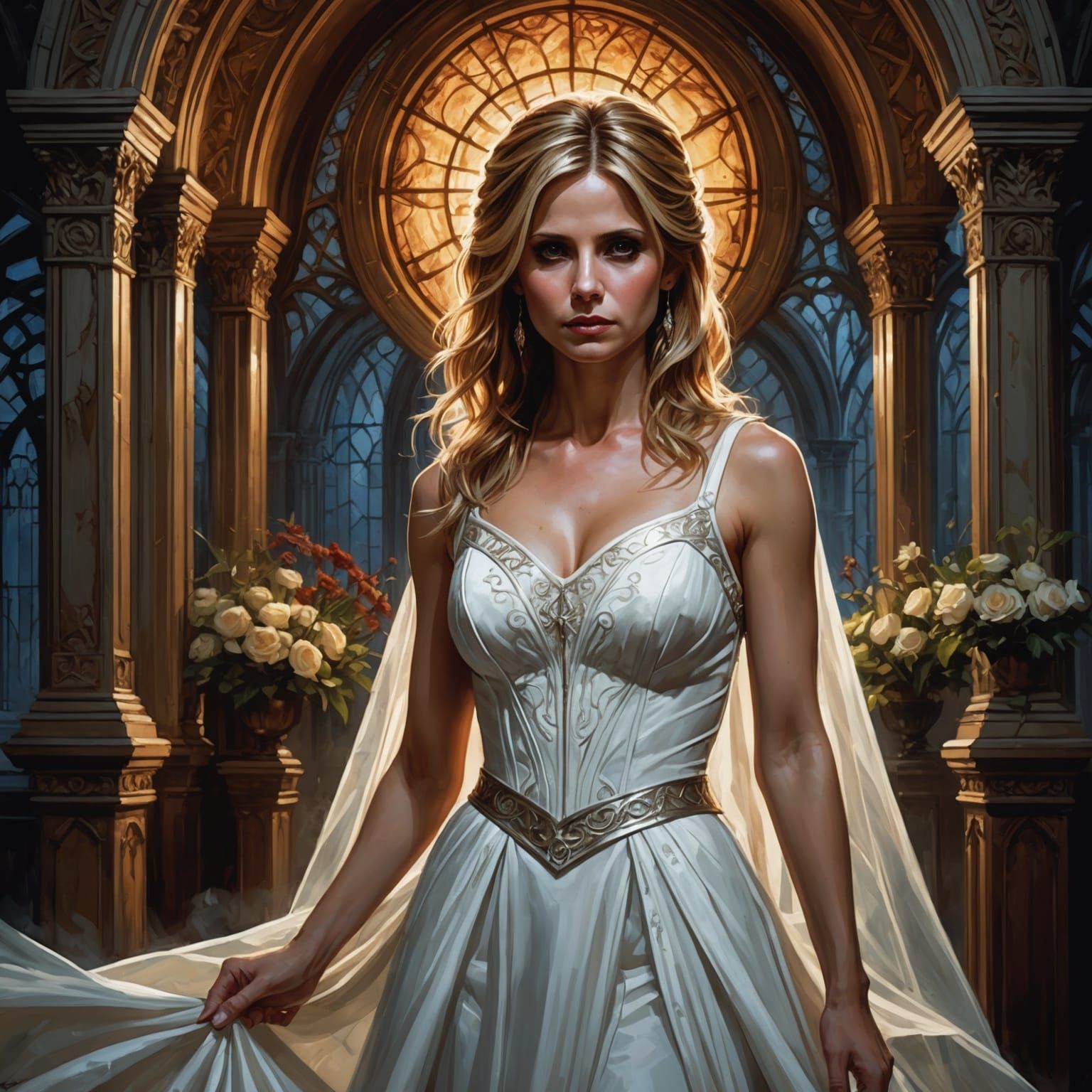 Vampire Slayer in Bloody Wedding Dress: Digital Art
